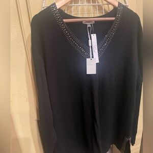 Vila Milano Black studded V-Neck sweater